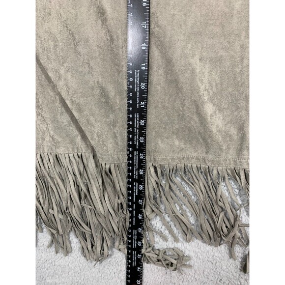 Large (L) Pink Rose Gray Faux Suede Microfiber Fringe Kimono Cardigan Vest - Picture 15 of 16